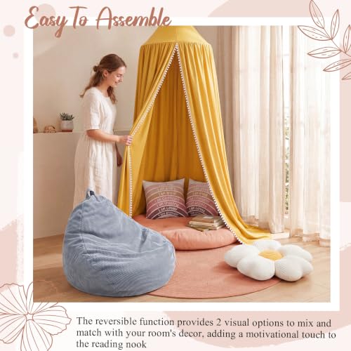 Image of 5 Pcs Kids Reading Corner Set Reading Nook Bean Bag Chair Cover with Canopy Tent, Throw Pillow Cover (No Filler) and Flower Pillow for Bedroom Playroom Nursery Corner Decoration(Yellow)