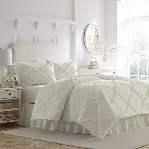Laura Ashley Home - Queen Comforter Set, Reversible Cotton Bedding With Matching Shams, Stylish Home Decor For All Seasons (Adelina White, Queen) #TOP1
