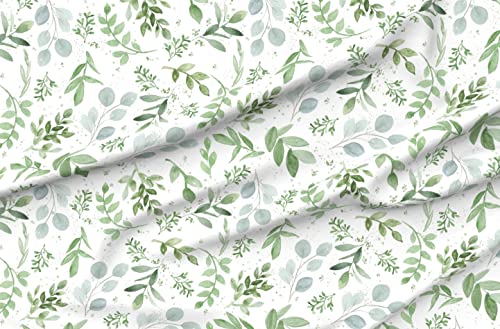 Spoonflower FI-F86-D7463028-1Y Fabric - Watercolor Leaves Pattern Eucalyptus Sage Green Greenery Printed cover