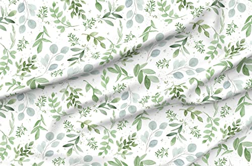 Spoonflower Fabric - Watercolor Leaves Pattern Eucalyptus Sage Green Greenery Printed on Minky Fabric by The Yard - Sewing Baby Blankets Quilt Backing Plush Toys -  FI-F46-D7463028-1Y