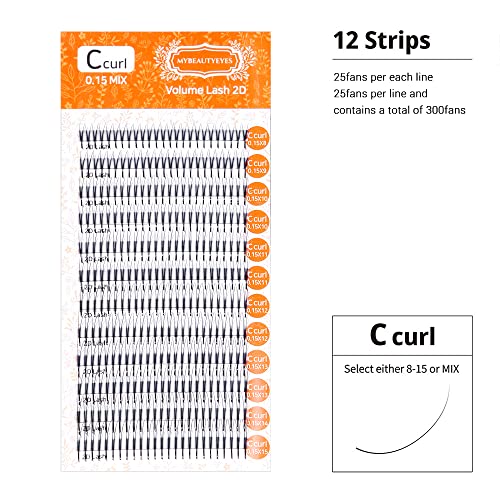 Eyelash Extension 2D Volume Lash/Pre Made 2D Fan/Russian Volume/J B C D Curl/Thickness 0.07~0.20 Mm/Length 8~15 Or Mix (C 0.10 Mix) #TOP2