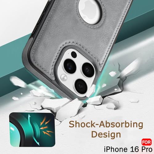 Image of TheGiftKart Genuine Leather Finish Back Cover Case for iPhone 16 Pro | Shockproof Design | Raised Edges for Camera & Screen Protection | Stunning Minimalist Design Back Cover for iPhone 16 Pro (Grey)