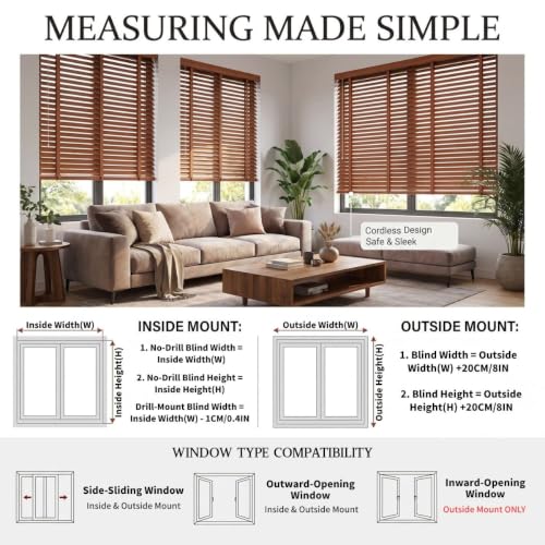 Persianas venecianas efecto madera con protección solar interior para ventanas sin cables 4