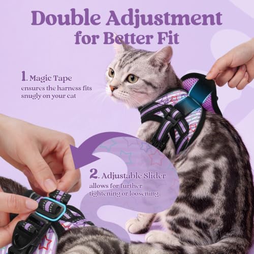 Image of rabbitgoo Cat Harness and Leash Set, Step-in Soft Vest, Stars & Stripes | Escape Proof, Lightweight, Easy-on & Adjustable, Hook & Loop with Buckle, Reflective, for Kittens & Small Cats Walks, S