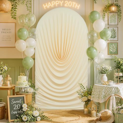 7.2FT Beige Arch Cover - Stretchy Fitted Arch Backdrop Cover for Round Top Chiara Backdrop Stand for Wedding Baby Shower Birthday Party Bridal Shower Decorations - 1