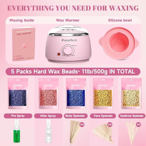 iFanzeTech Wax Maschine Waxing Set Frauen: Wachs Haarentfernung - Wachswärmer Wachsgerät zur haarentfernung mit 5 Packungen Waxing Perlen, Wachsmaschine Heißwachsgerät Set für Heimsalon