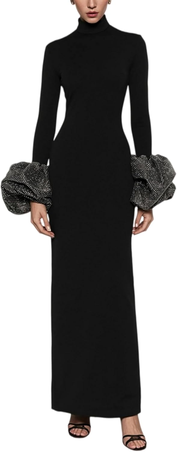 Amazon.com: platlogy Women's Turtleneck Bodycon Maxi Dress with ...