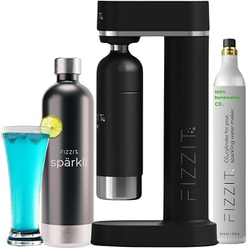Fizzit Stainless Steel Sparkling Water Maker Bundle | Includes Soda Maker, CO2 Cylinder, Stainless Steel Bottle | Customizable Carbonated Water Machine, Reusable bottle & Eco-Friendly