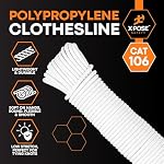 Plastic Clothesline - 100' Plastic Clothes Line - White Outdoor Weather Resistant - Synthetic Cord for Hanging and Drying Clothing & Laundry - Plastic Rope Clothes Line String for Pulley - Image 3