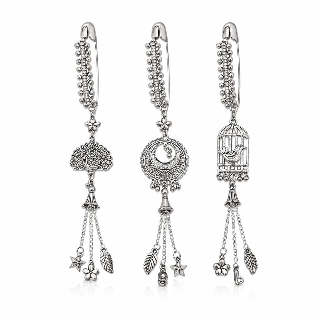 cz stone Antique Oxidized Plated Saree Pin Combo Set with Traditional Brooch Style-picture-21
