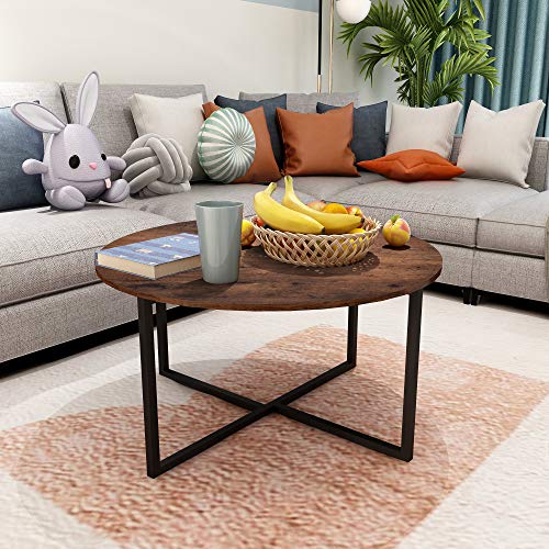 Round Coffee Table Kitchen Dining Table Modern Leisure Tea Table Office Conference Pedestal Desk Computer Study Desk Rustic Brown/Black #TOP2