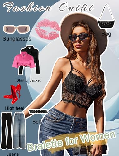 Avidlove Lace Bralette for Women V Neck Camisoles Adjustable Strap Two Layer Crop Top Bustier Tops3