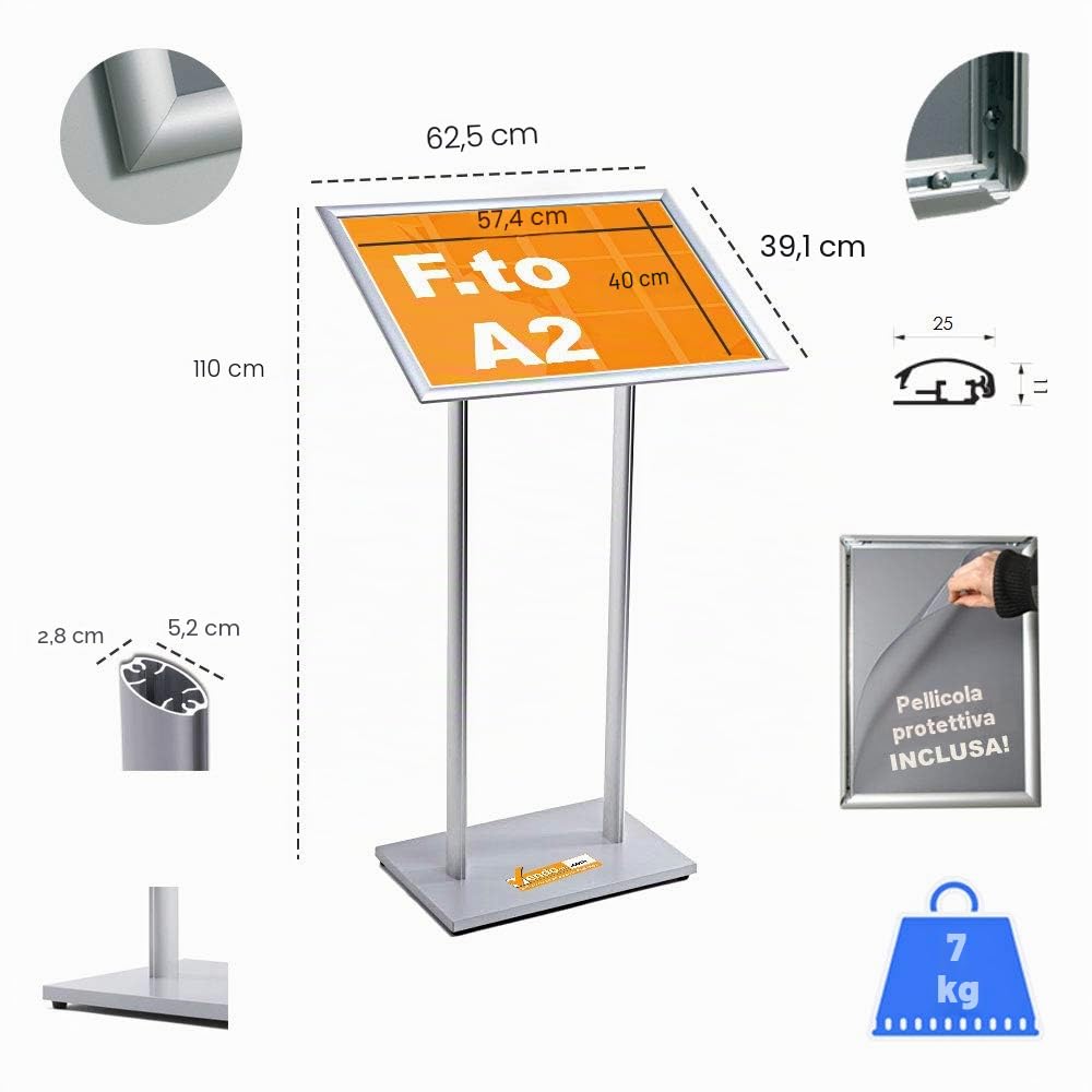 PORTA MENU' RISTORANTE HOTEL ESPOSITORE A LEGGIO DA PAVIMENTO A CORNICE F.TO A2