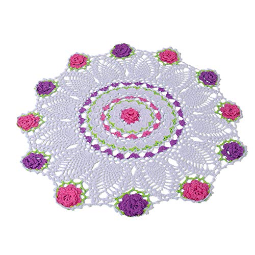Qxzvzem 50.8 cm Deckchen, gehäkelt, für Kommoden und Beistelltische, zum Basteln, große Spitzendeckchen, Stoff-Spitzen-Tischsets, Untersetzer, mehrfarbig, Rose, florales Muster, Hochzeits-Tischdecke Cover