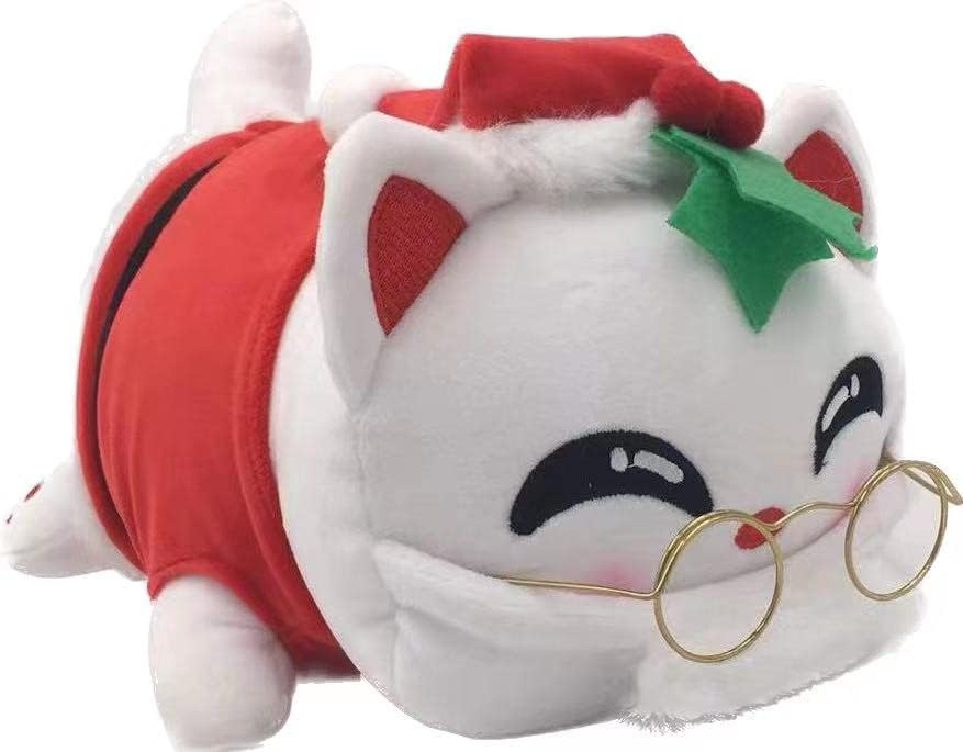 Kralabre Cat Plushie - Mee meows Cat Food Plush Merch, Cat Mee Meow Plush Cute Anime Cartoon Cat Stuffed Animal Figure Toy Plush Pillow Gift for Fans Kids (Christmas cat)