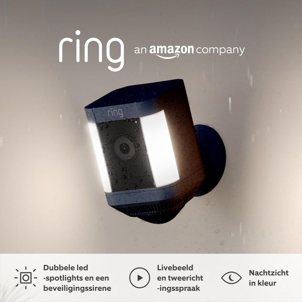 Ring Ring Spotlight Cam Plus Wired | 1080p HD Video, Two-Way Talk, Colour Night Vision, LED Spotlights, Siren, Hardwired installation | 2 Cameras