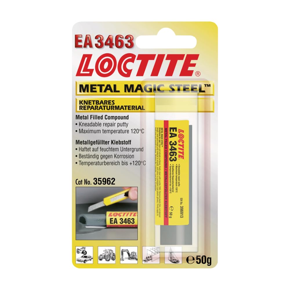 LOCTITE Stucco Epossidico Impastabile Metallico Caricato con Acciaio, EA 3463, Mastice Epossidico per Riparare Fori su Tubi in Leghe e Metalli - Stick 50 Grammi