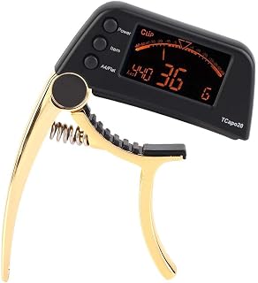 Guitar Tuner and Guitar Capo Set Quick Change Capos with Guitar Picks for Bass Electric Guitars (Golden)
