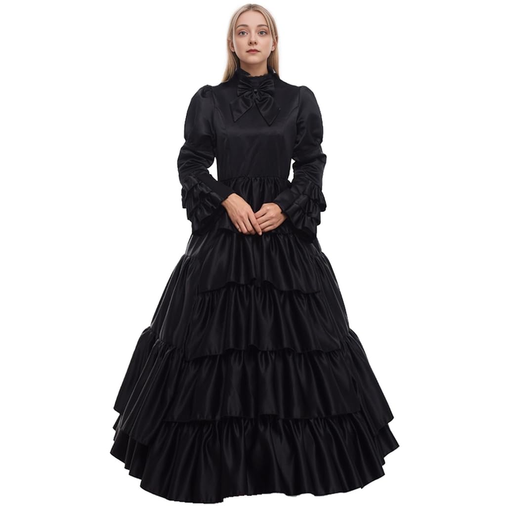 GRACEART Vittoriano Abito da Ballo da Donna Carnevale Costume di Carnevale (M, Nero)