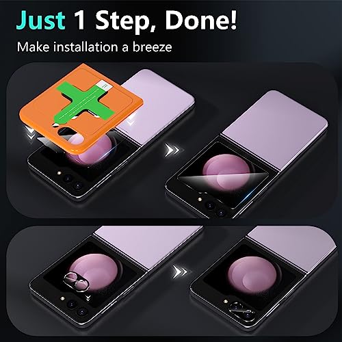 YWXTW [Upgraded Alignment Tray for Samsung Galaxy Z Flip 5 Screen Protector, 2 Pack Front Tempered Glass Screen Protector+2 PCS Camera Lens Protector, Case Friendly & Anti Scratch — view 2