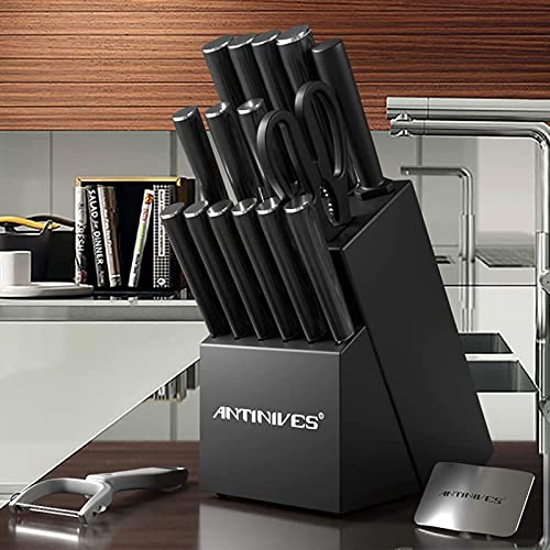 Knife Set, 18Pcs Black Knife Block Sets, German Stainless Steel Knife