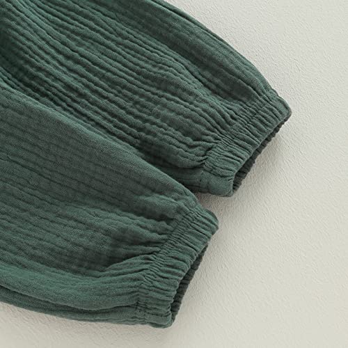 Baby Boy Girl Clothes Toddler Cotton Linen Outfit Muslin Long Sleeve T-Shirt Tops Pants Set (A-White Green, 12-18 Months) #TOP6