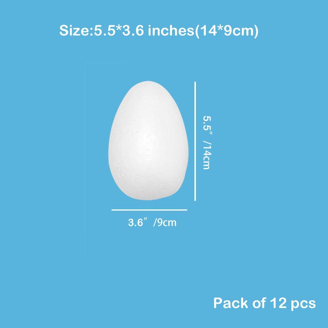 ACTENLY 12 Pcs Natural White Styrofoam Eggs Craft Egg Foam Handmade Balls Polystyrene Balls for Easter Eggs Decoration Arts and Craft Use - Size 5.51 Inches