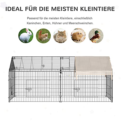 PawHut Freigehege Freilaufgehege mit Sonnenschutz Kleintiergehege Kaninchenstall außen Kaninchen Außengehege Freilauf… – Bild 6