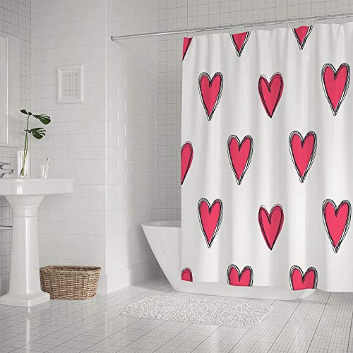 Rideau de douche polyester imperméable avec crochets décoratifs motif cœur rouge - 3