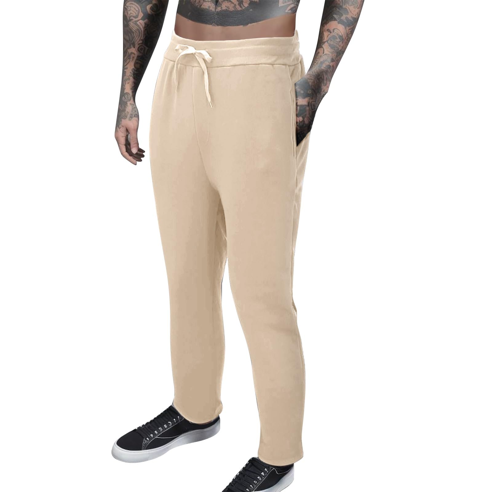 BUKKNYE Men's Jog Sweatpants Slim Fit Drawstring Tracksuit Bottoms Dry Fit Fitness Running Workout Jogging Trousers with Double Pockets Beige