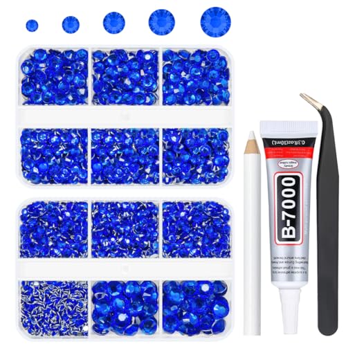 qiipii Royal Blue Bedazzler Kit 2mm 3mm 4mm 5mm 6mm Resin Rhinestones for Bedazzling Crafting Sapphire Blue Flatback Crystals Stones Diamonds Gems Charms for Nails Face Eyes Makeup DIY Crafts Beauty