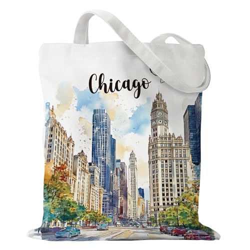 Sitsink Chicago Bags Travel Souvenir Gifts - Reusable Tote Bag Chicago Travel Essentials Gift Must Haves American City Trip Essentials for Women Friends