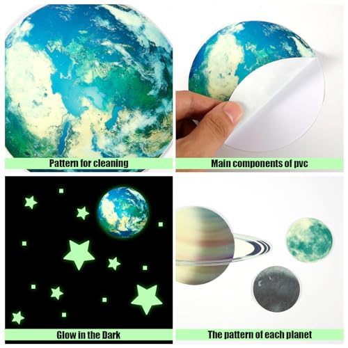 10 adesivos de parede do sistema solar de estrelas que brilham no escuro, planetas luminosos e estre