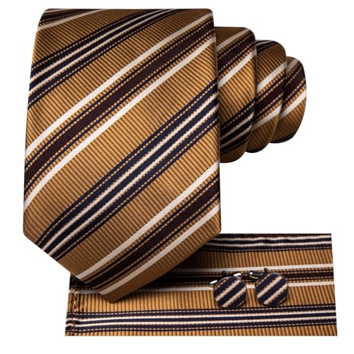 Image of Hi-Tie 70 inches Ties for Men Silk Extra Long Necktie and Pocket Square Cufflinks Set Men Big and Tall Tie Business