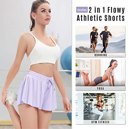 2 In 1 Flowy Athletic Shorts For Women Casual Butterfly Running Athletic Shorts Workout Active Yoga Shorts Gym Summer Skirts With Pockets (Lavender,Small) #TOP3
