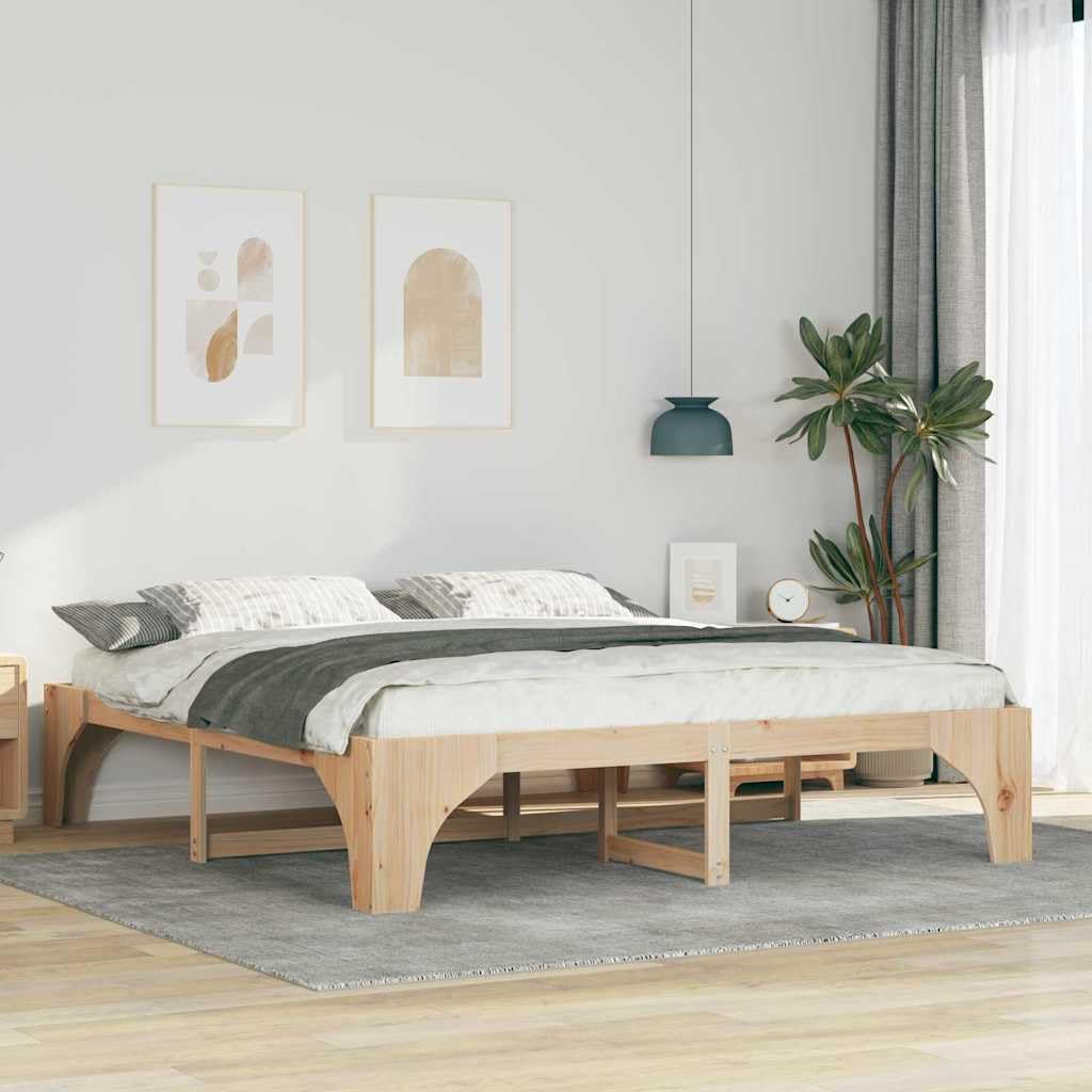 Marco de Cama en el Suelo de Madera Maciza de Pino Marrón Estructura de Perfil Bajo para Dormitorio Moderno Minimalista y Funcional con Fácil Ensamblaje y Diseño Eficiente