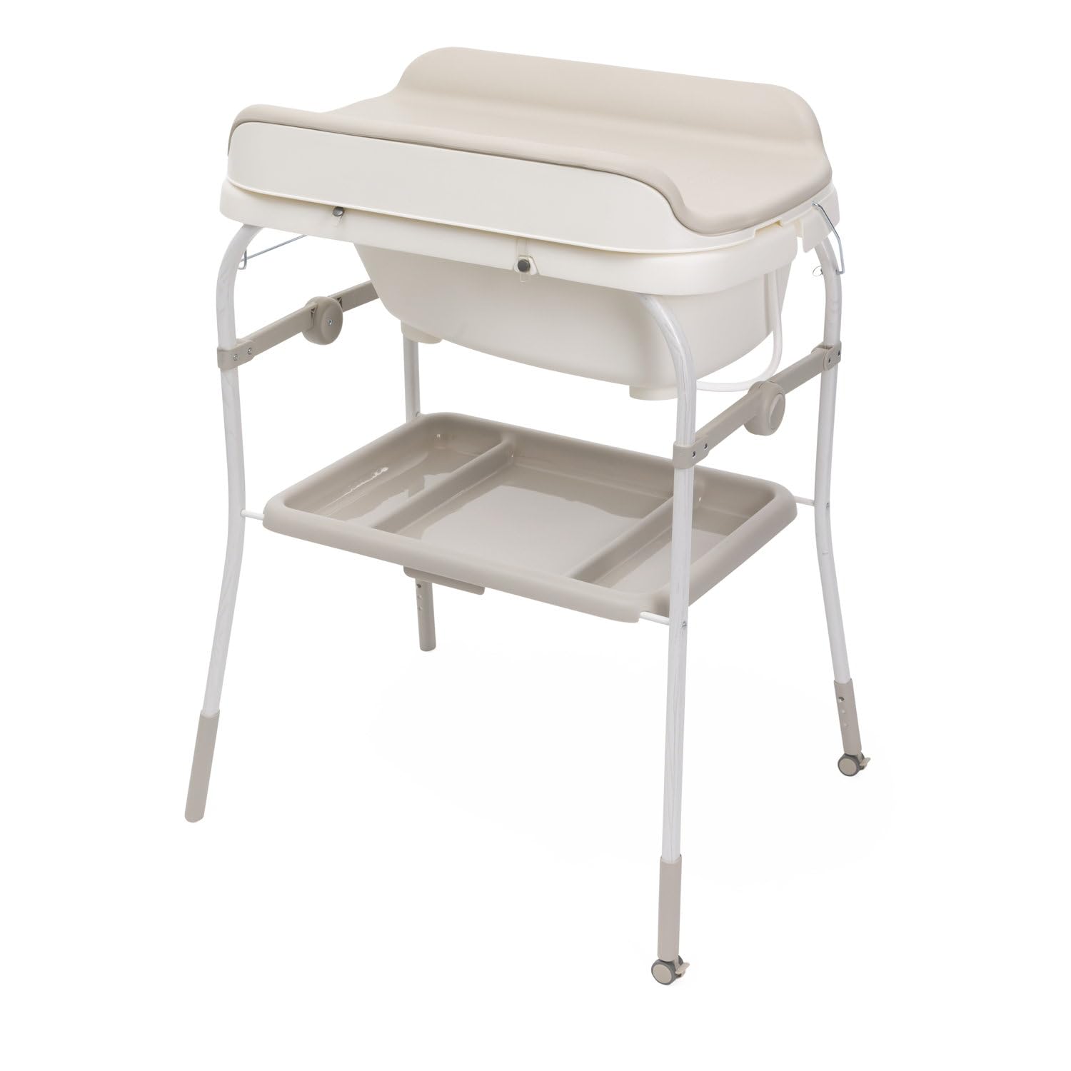 Chicco Cambiador Plegable Soft Bubble Armonía, Cambiador para Bebé con Bañera Integrada, Cubeta Extraíble 4en1, Estructura Ahorraespacio con Ruedas, Altura Regulable, Patas con Efecto Madera