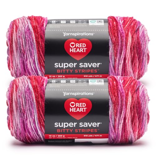 Image of Red Heart Super Saver Bitty Stripes Crochet Yarn, Rose Bouquet, 2-Pack