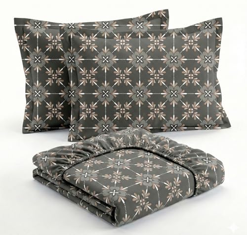 Image of VAS COLLECTIONS 300 TC Premium Cotton Fitted Bedsheet Set Double Bed 78x72+10 Inch | Soft Breathable Sheet with 2 Pillow Covers | Luxury Printed Bedding | Elegant Durable Bed Linen (Graphite)