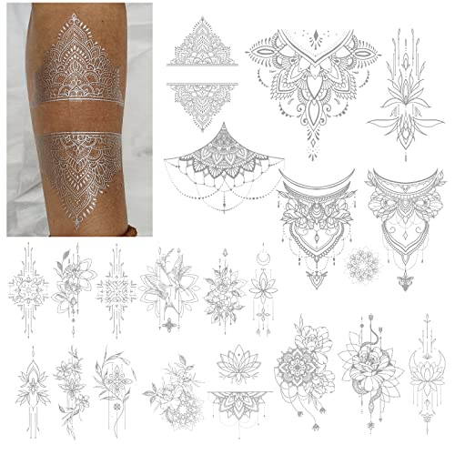 Roarhowl Metallic Sparkle Temporary Tattoos, Gold, Silver, Suitable For All Skin Tones (Silvery 4) #TOP9