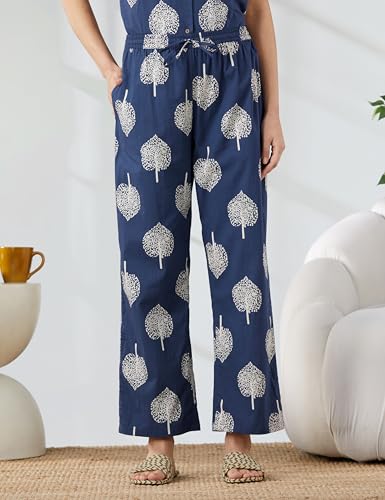 Image of Amazon Brand - Myx Women Cotton Shirt and Relaxed Pajama Set | Night Suit Set (Available in Plus Sizes)