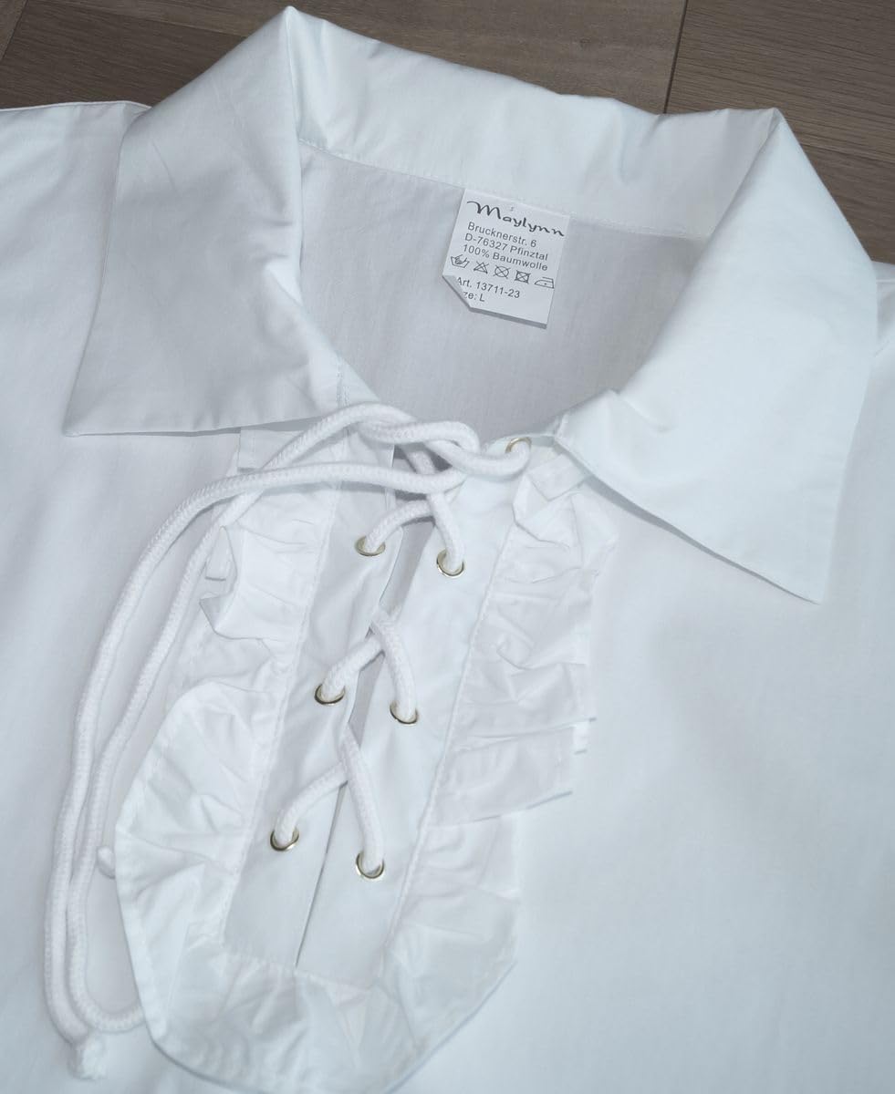 MAYLYNN 13711-XXL - Piratenhemd Rüschenhemd Mittelalter Hemd - Baumwolle, Größe XXL, weiß
