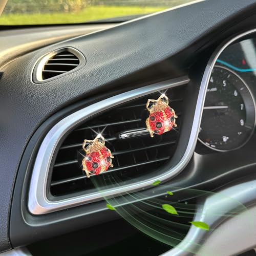 Image of ORIESSE Ladybug Car Accessories,2pcs Red Lady Bug Air Vent Clips Cute Car Air Freshener,Bling Rhinestone Car Decor for Women,Refillable Outlet Diffusers