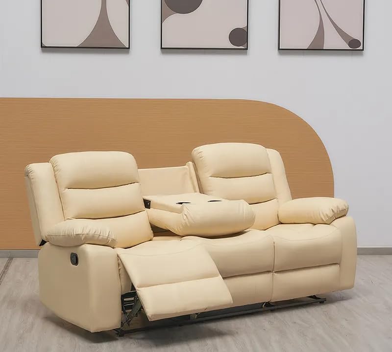 Roma Recliner Cream Bonded Leather 3+2+1 Seater Sofa Suite For Living Room -2 Seater High Back Settee-3 Seater Cheap Couches (3 Seater)