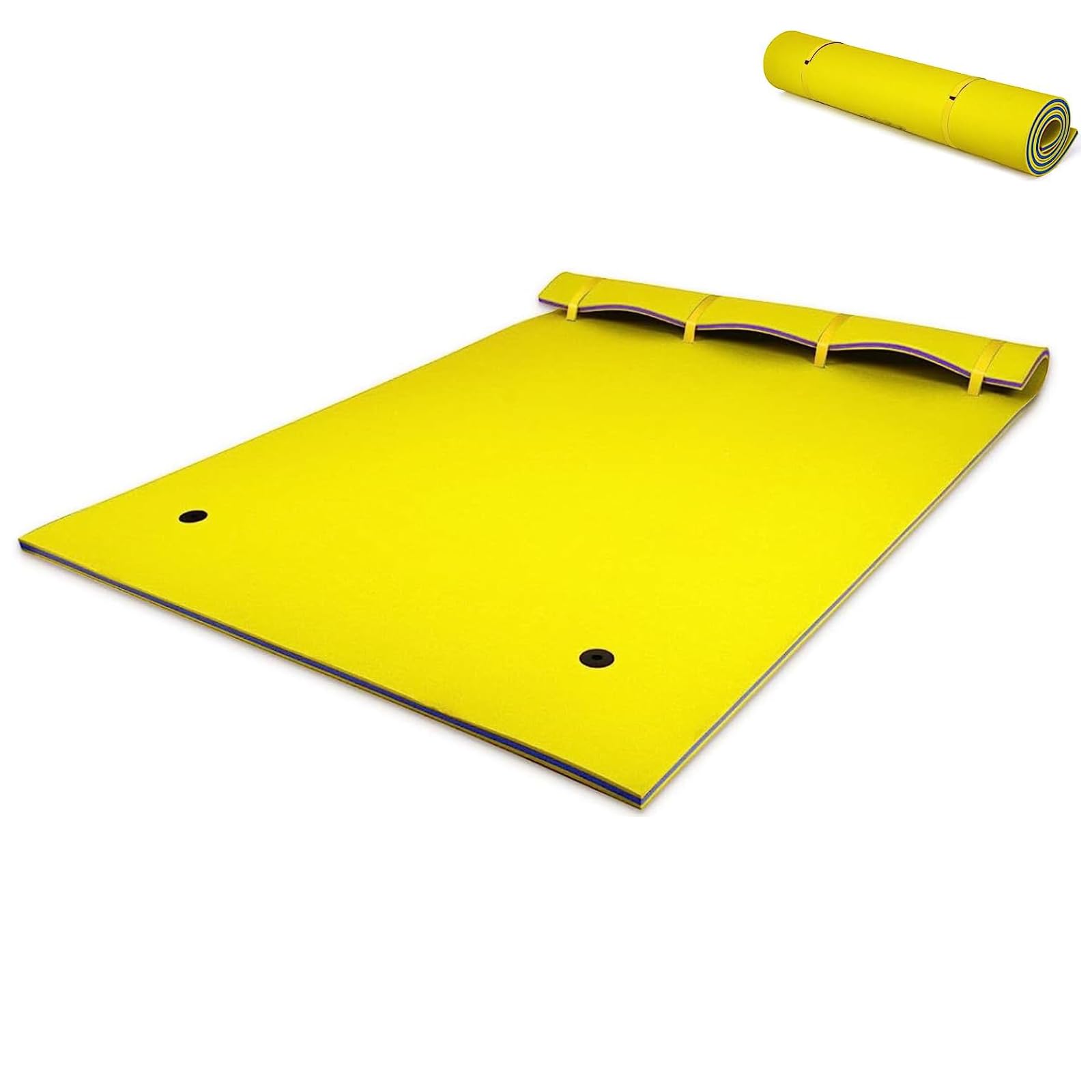 SPOTRAVEL Floating Water Mat, 3 Layer Float Raft with Pillow Design, Roll-Up Float Pads for 3-5 People (Yellow)