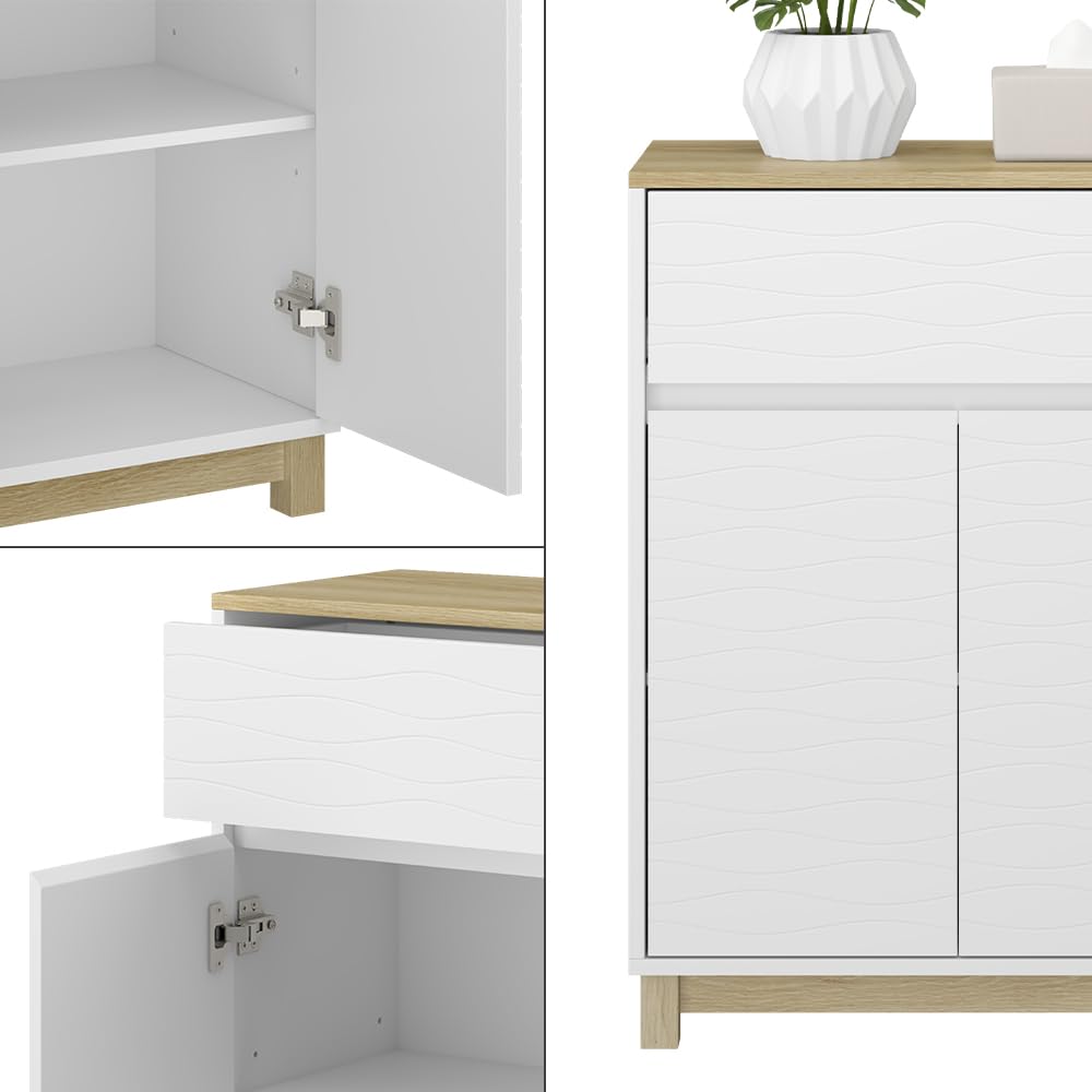 Vicco Armadietti midi Livia, Bianco, 60 x 80 cm con cassetto, per riporre sopra il WC con area scaffale aperta