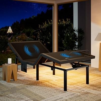 Marsail NS1 Twin XL Adjustable Bed Base with Massage- Smart Dual Motor Bed Frame with Wireless Remote, 3-Min Assembly, Zero Gravity & Anti-Snore Modes, Under Bed Lighting, 4 USB Ports