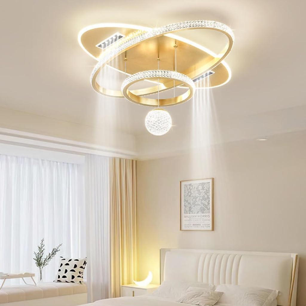 LED Crystal Ceiling Light Modern Round Living Room Lamp Dimmable with Remote Control Light Colour/Brightness Adjustable Ceiling Lamp Metal + Acrylic Bedroom Living Room Children Office Chandelier B [Energy Class A]