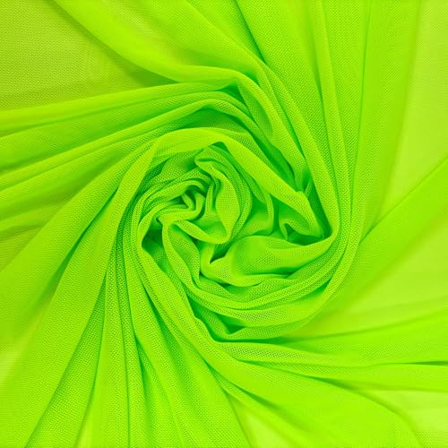 Ice Fabrics 4-Way Stretch Power Mesh Fabric by The Yard - 60" Wide Nylon Spandex Sheer Net - Breathable & Stretchy Mesh Fabric for Sewing Activewear, Dresses, Crafts - Neon Green - 8 Yards