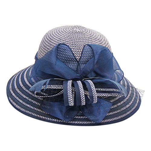 Sunnywill Women Foldable Organza Church Derby Hat Ruffles Wide Brim Cap Blue